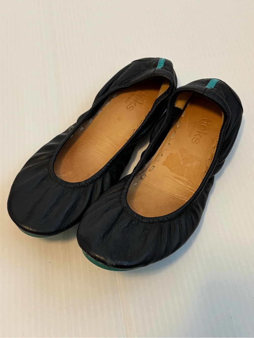 Tieks Black Leather Ballet Flats with Teal Tab